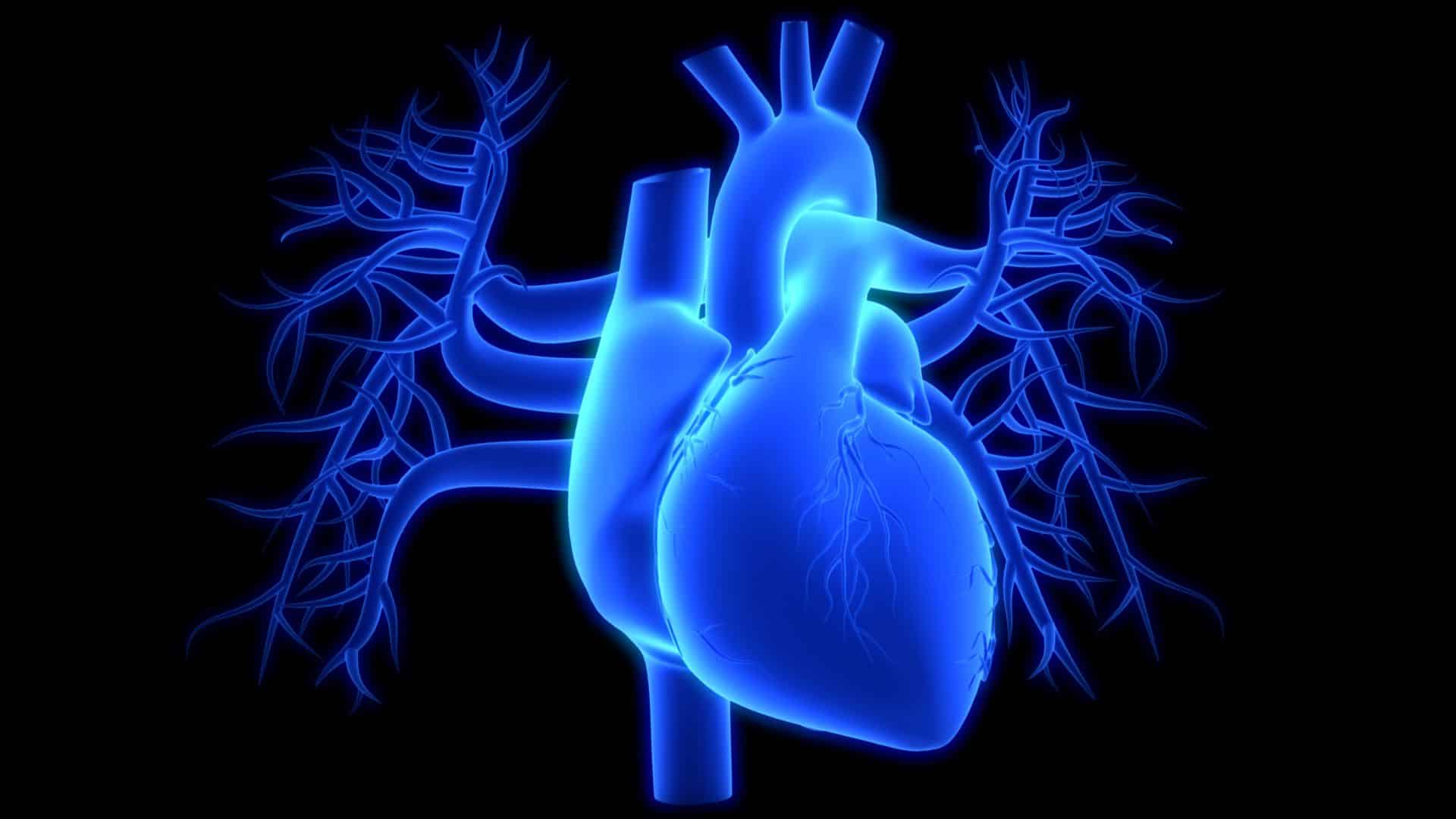 graphic of blue neon human heart